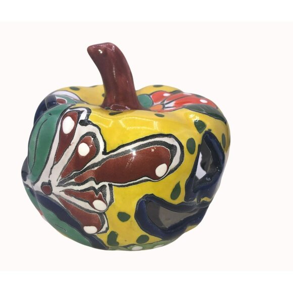 Mexican Talavera Ceramic Pumpkin Jack-O-Lantern Halloween Decor - Picture 2 of 7